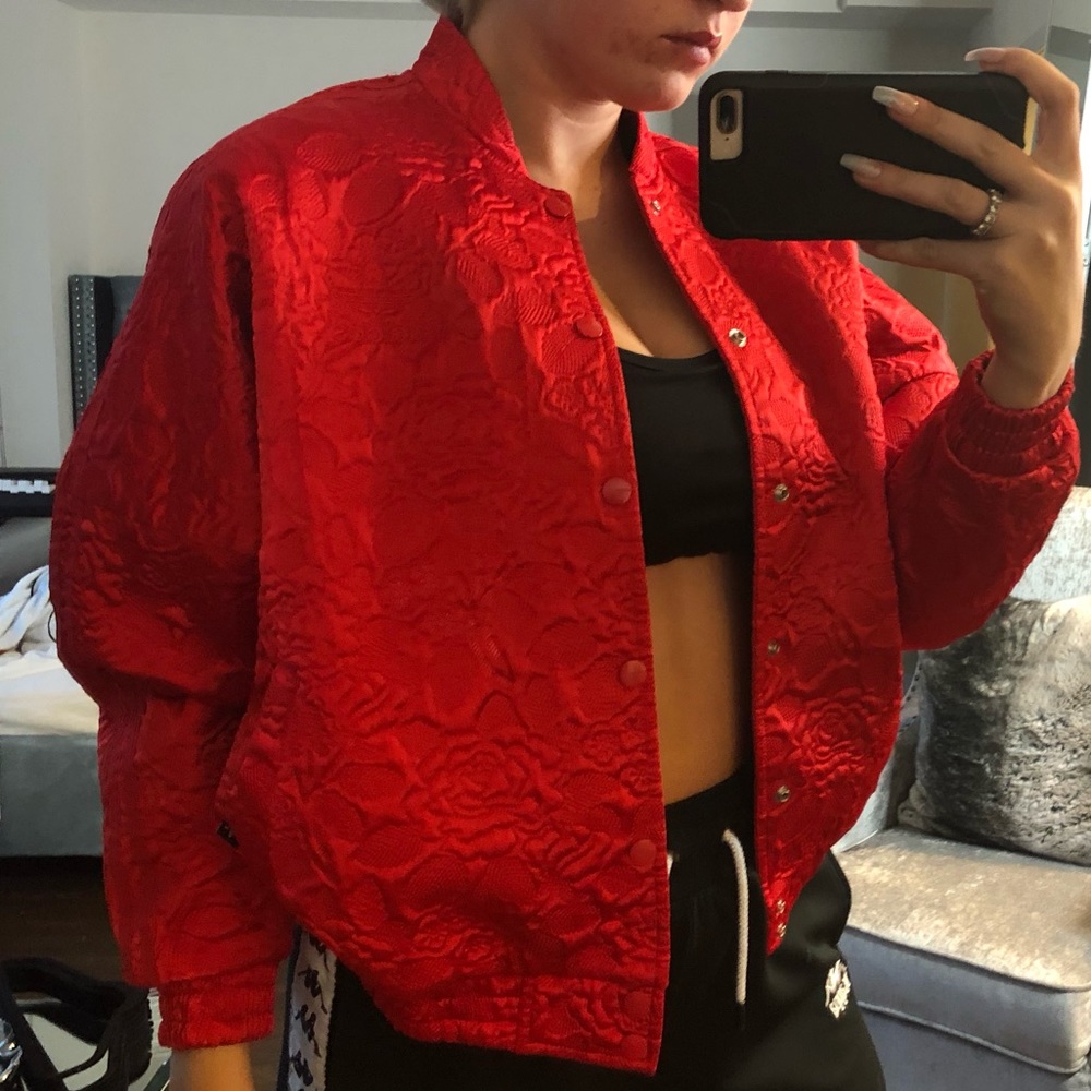 ADIDAS Red Satin Bomber Jacket